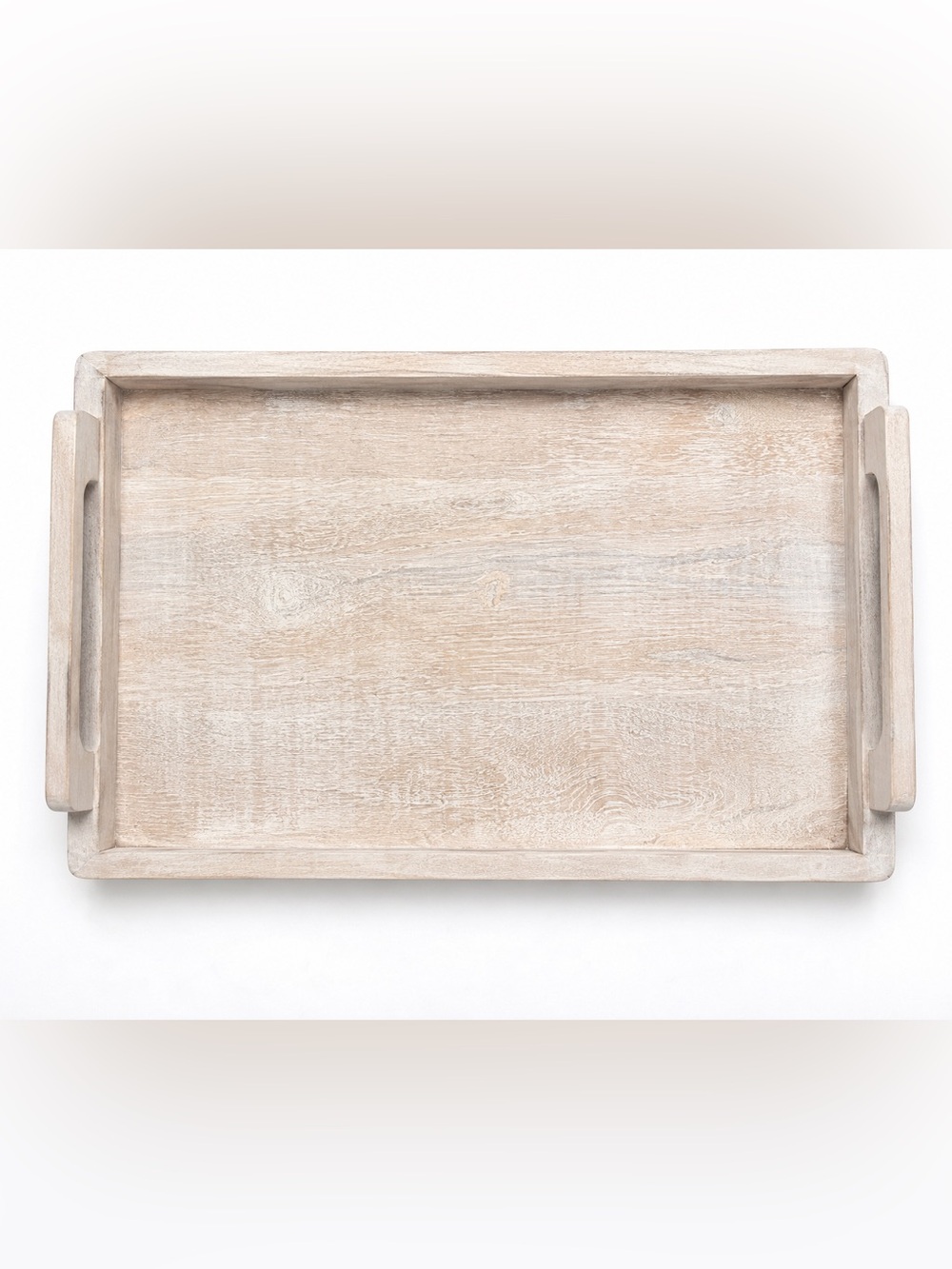 Whitewashed Wood Serving Tray w/ Handles – One Handle Needs Repair